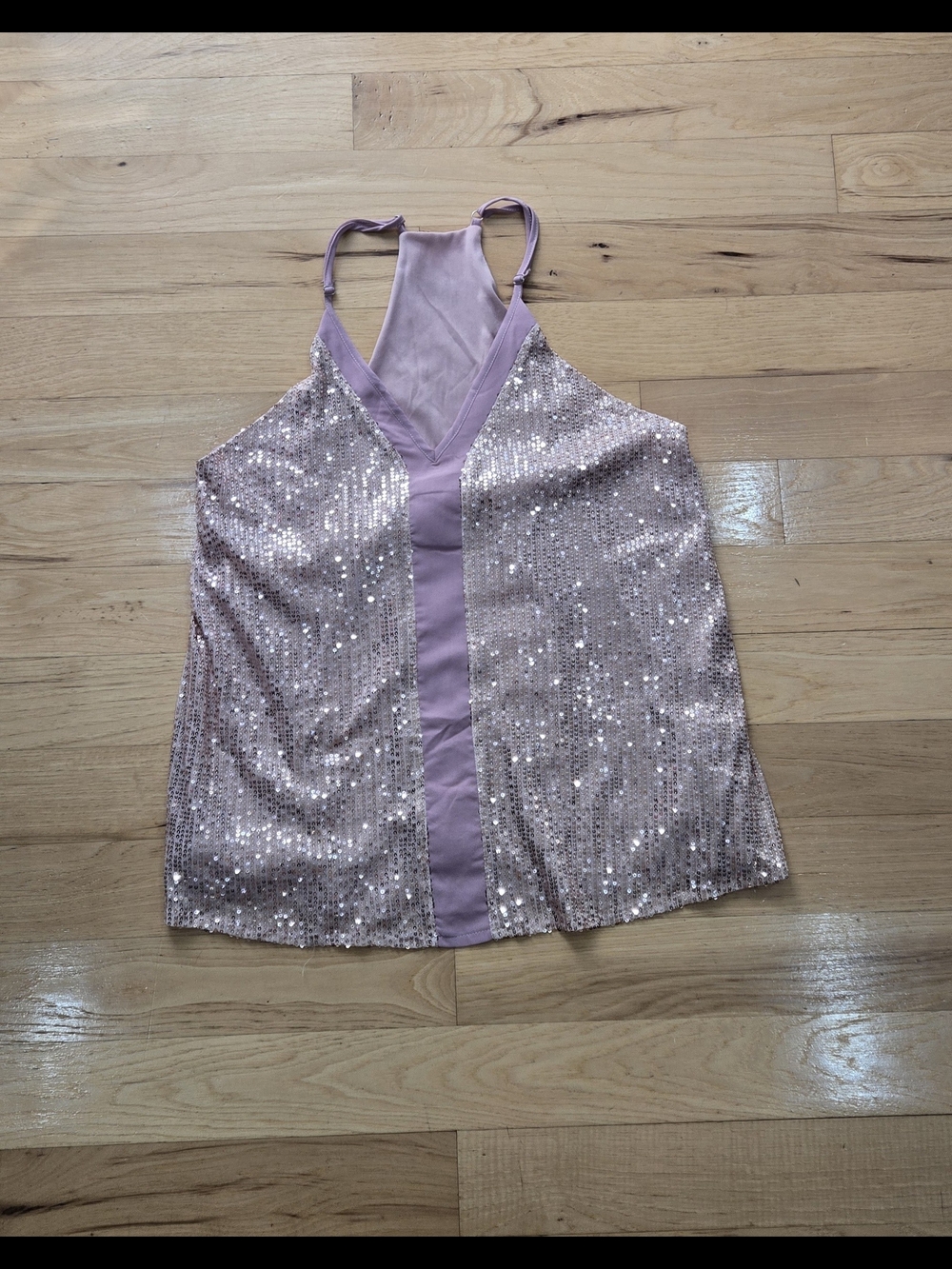 Shawhuwa Sexy Dusty Rose V Neck Sequin Top With Racerback